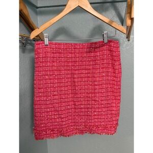 Laundry by Shelli Segal Pink Tweed Mini Skirt Frayed Hem Size 8 Pencil Skirt